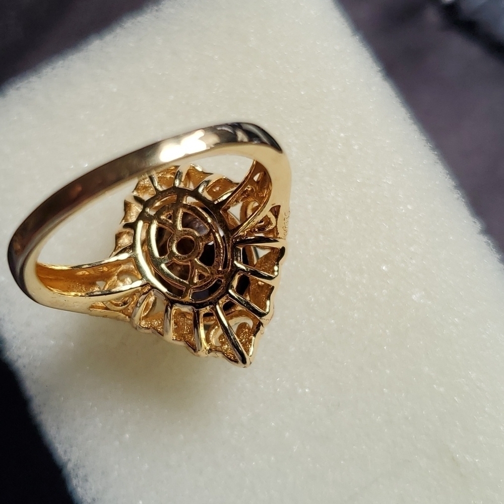 Natural Chocolate Sapphire Zircon Kite shaped Ring in Gold Vermeil - Picture 6 of 8